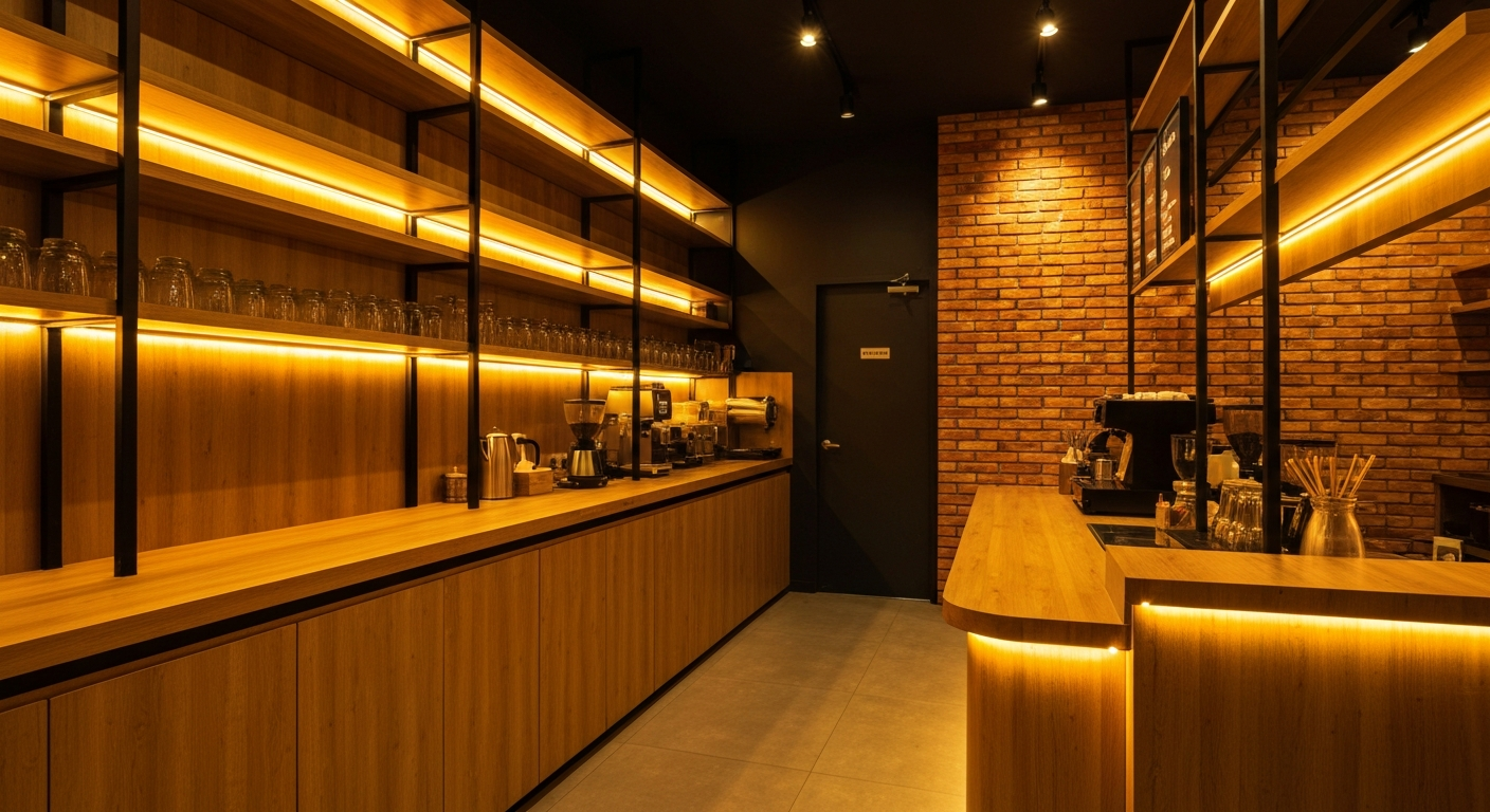 LED Strip คาเฟ่ — แต่งแสงให้ร้านกาแฟดูดี ลูกค้าถ่ายรูปเยอะ ยอดขายพุ่ง