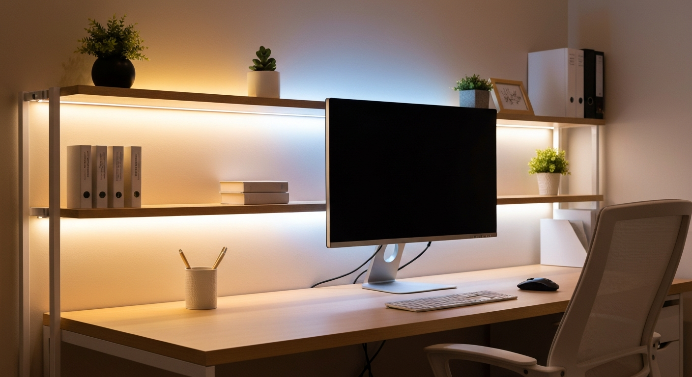 ไฟเส้น LED ห้องทำงานที่บ้าน — เลือกและติดตั้งให้ได้ทั้งแสงดีและสุขภาพตาดี