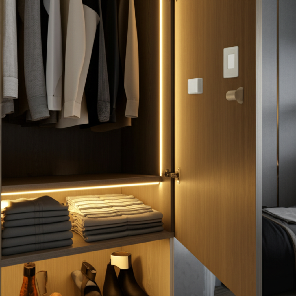 ตู้เสื้อผ้า เปิดบานไฟติดทันที