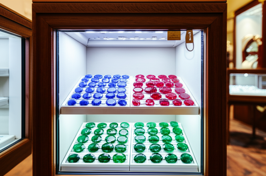 ตู้โชว์แว่นตา สะท้อนกรอบเงินได้สวย