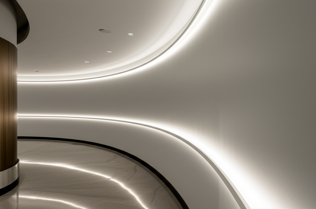 ผนังโค้งในล็อบบี้ แสงเนียนสม่ำเสมอ